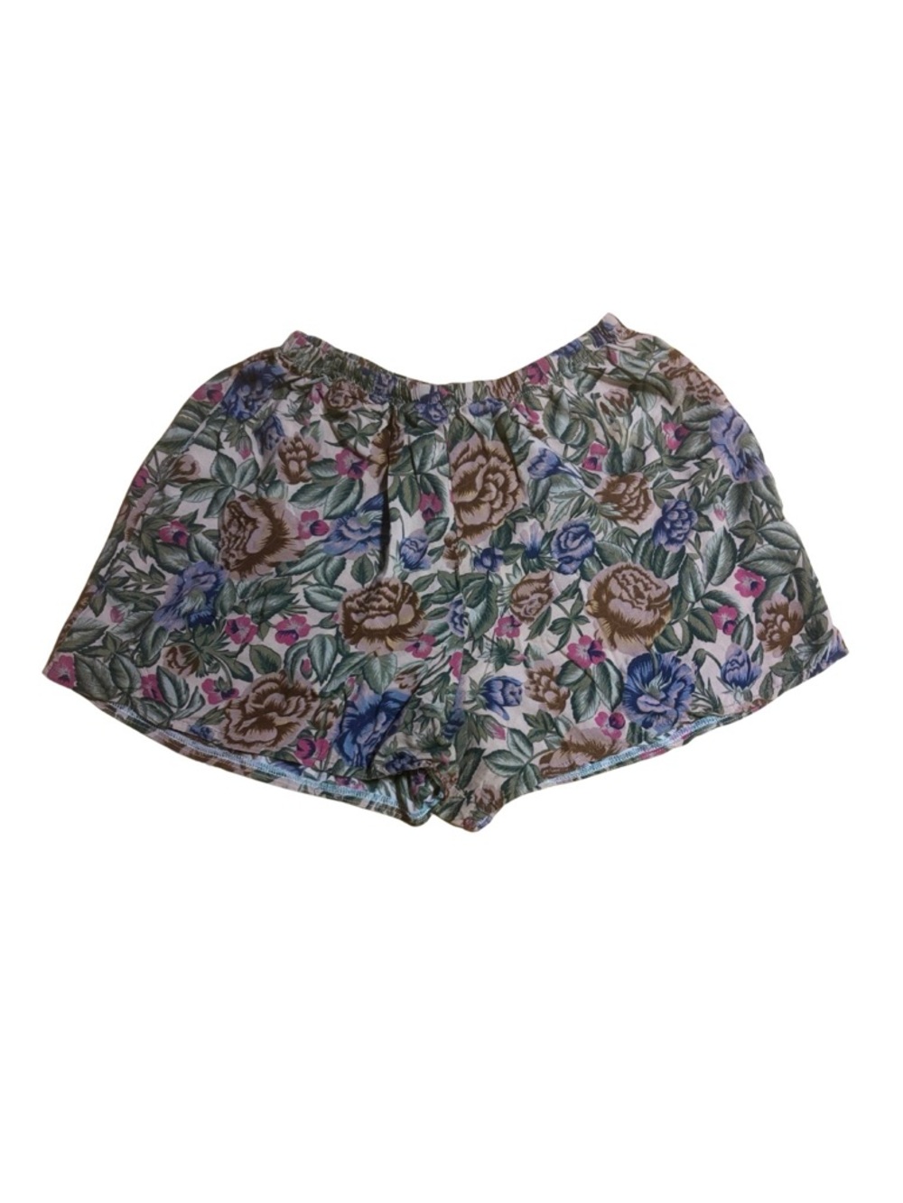 VINTAGE Floral Print Women’s High-Waist Shorts - Pink Tan Blue Floral